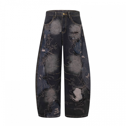 Raw Black Low Hem Rise Distressed Holes Wide-leg Jeans
