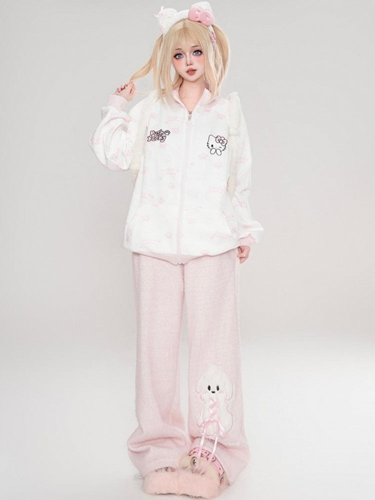Black/Pink/Light Blue Kitties Allover Print Zip Hoodie