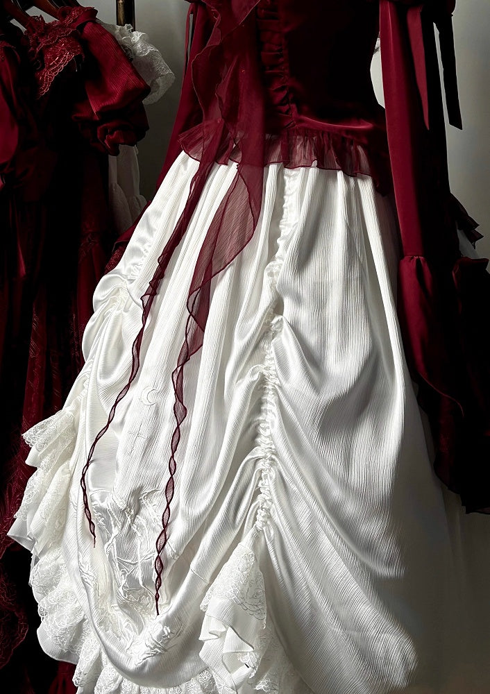 White Shiro Dragon Bone Drawstring Design Gothic Lolita Skirt