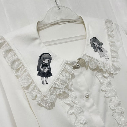 White Ouji Lolita Doll Flat Collar Long Sleeves Shirt