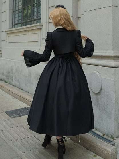 Black Rosette Scalloped Edge Under Bust Classic Lolita Jumper Skirt