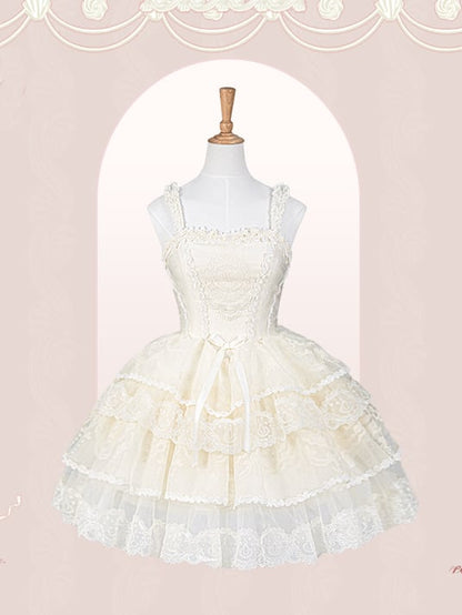 Corset Tiered Dress Lolita Skirt White Creamy Princess