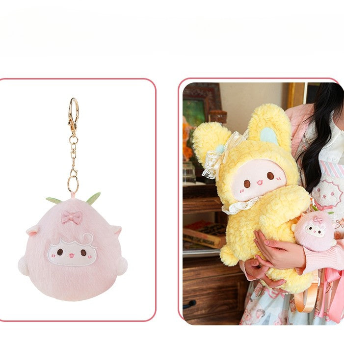 Bowknot + Middle/Large Size Keychain Backpack Rabbit-shaped 3 Plush Options Yellow