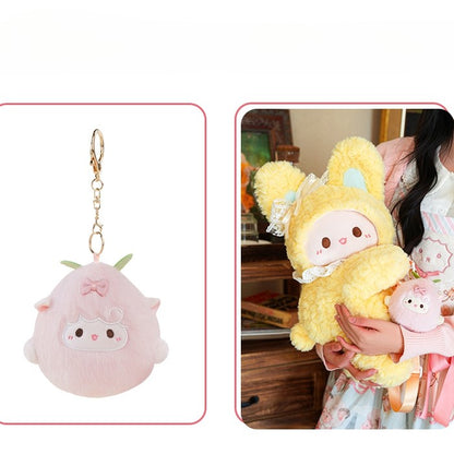 Bowknot + Middle/Large Size Keychain Backpack Rabbit-shaped 3 Plush Options Yellow