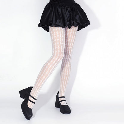 Pattern / Diamond Tights White Black Fishnet
