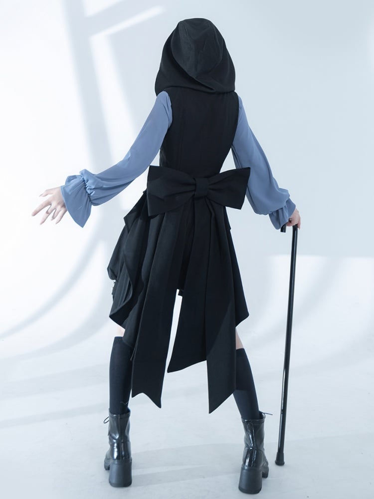 Black Ouji Hooded Waistcoat with Big Bow Train Back