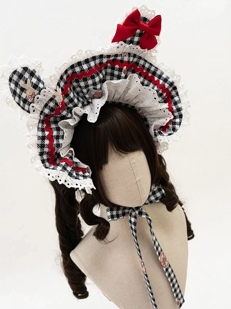Pattern Bonnet Gingham Black Green Pink Red Ears / Bunny