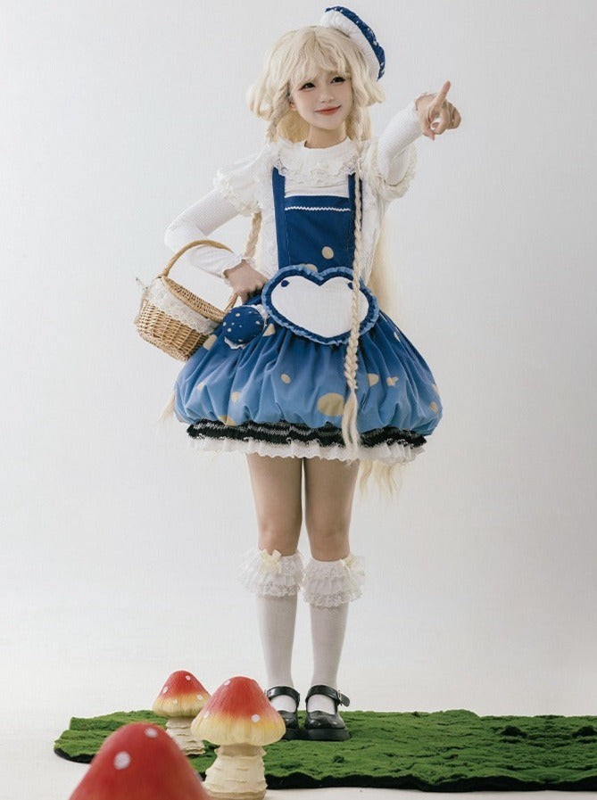 skirt hat + small hat heart accessory + ruffle big + cape Mushroom + suspender fur brooch hat