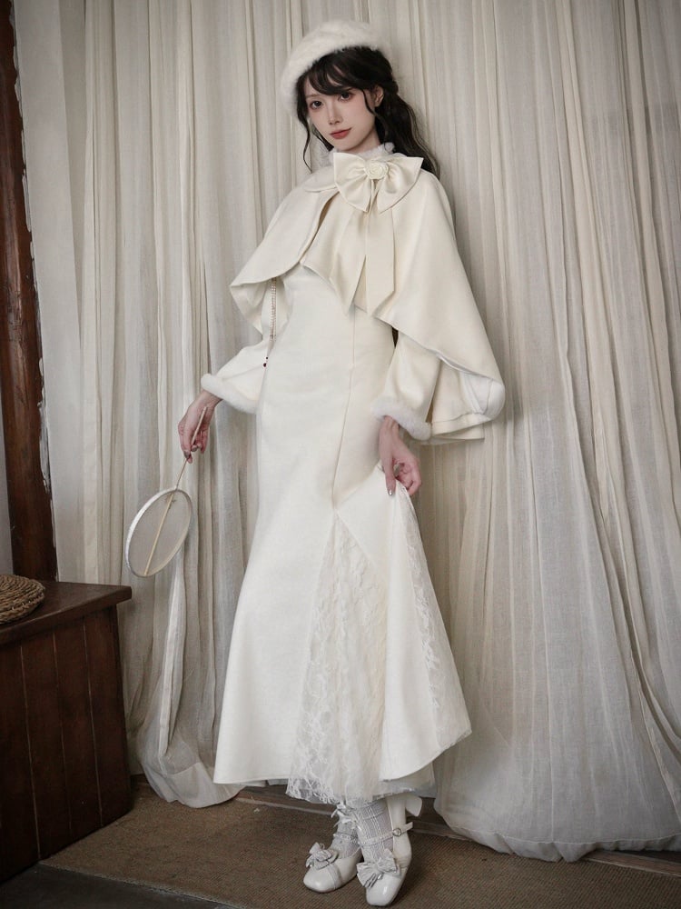 Off White Asymmetrical Round Flat Collar High-low Hem Cape