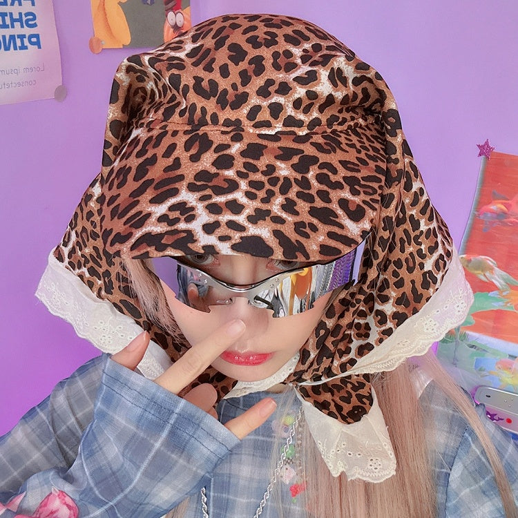Y2K Baseball Gelb Gyaru Cap Leopardenbesatz Mode Spitzenmuster