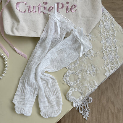Socks Bowknot Tulle Lace Details White/Black Ruffled