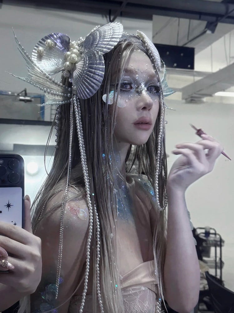Goth Design Mermaid Shell and Set Sea Bead Chain Fairy Headpieces