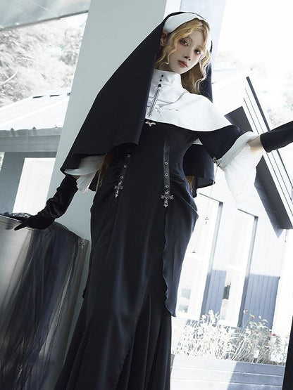 Lolita and Nun White Black Headscarf