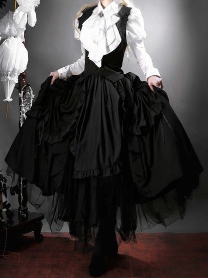 White Jabot Bat Wings Shape Collar Long Sleeves Shirt