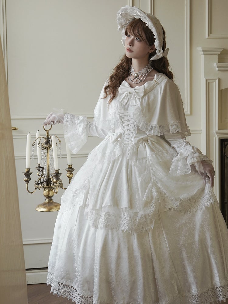 White Cape Design Shiro Dress Rosette Fabric Hanayome Lolita One Piece