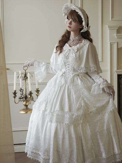 White Cape Design Shiro Dress Rosette Fabric Hanayome Lolita One Piece