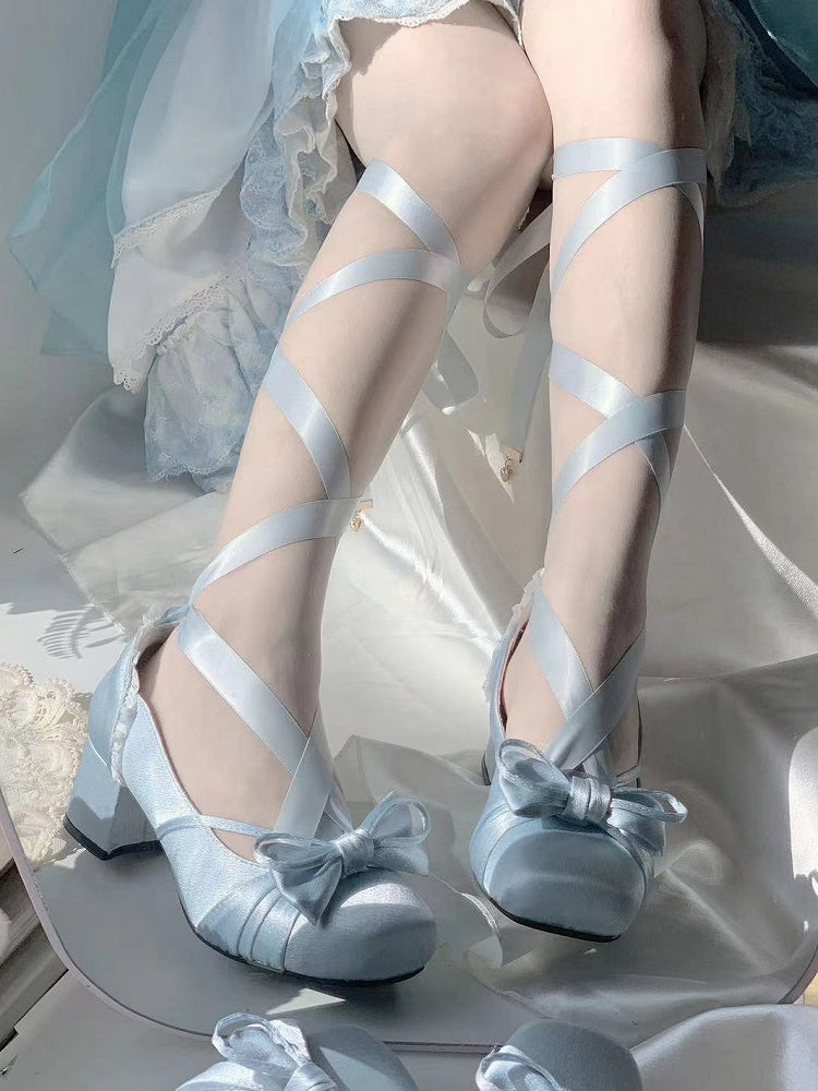 With Dual Blue Straps Bow Detachable Ankle Top Janes at Elegant Mary Buckle
