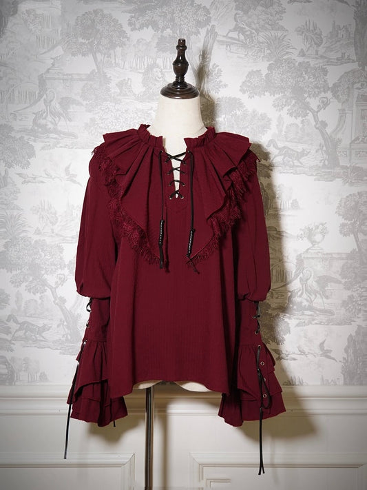 Lolita Sleeves Vibes Shirt Ouji Details Lace-up with Red Long Pirate