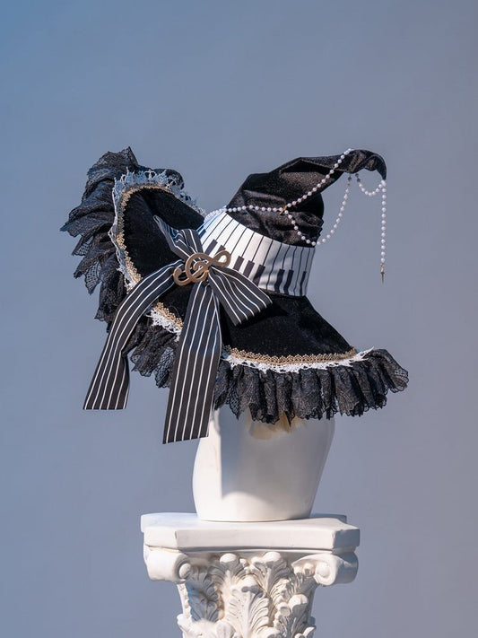 Détails des perles Chapeau de sorcière noir et blanc