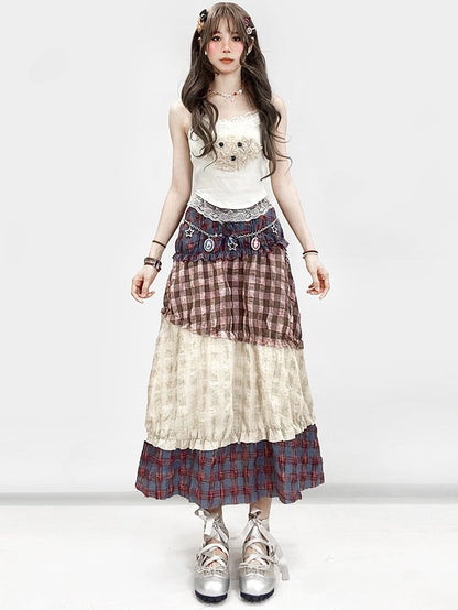 Trim Skirt Pattern Tiered Ruffles Pink Bittersweet Plaid