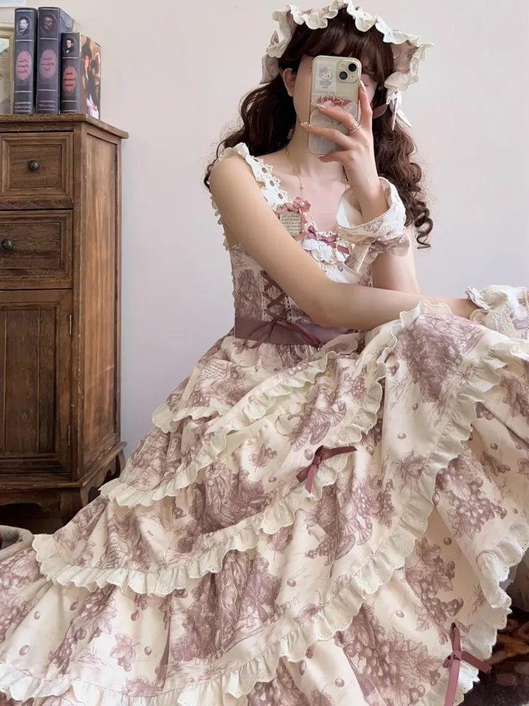 Print Changeable Detachable Lolita Dress Length Dusty Purple Grapes Hem