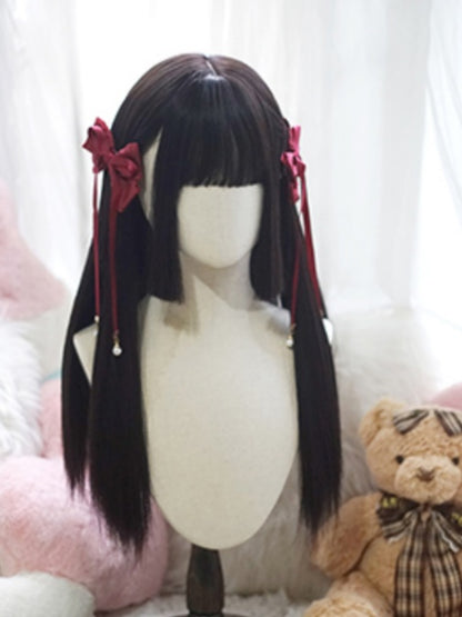 Black Hime Cut Long Straight Wig With Full Bangs