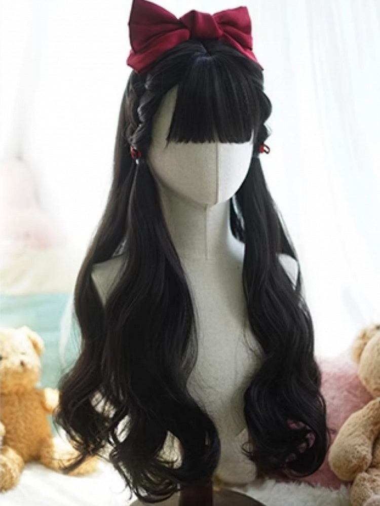 Black Long Wavy Wig With Full Bangs