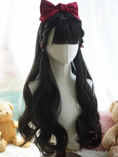 Black Long Wavy Wig With Full Bangs