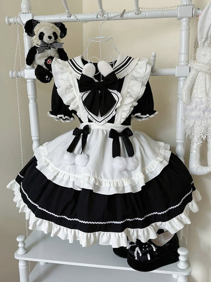 Sailor with Collar Ears Dress Apron Lolita Sleeves White Bunny Short Black Maid