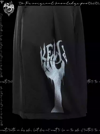 Punk Straight-Leg Shorts Applique Black