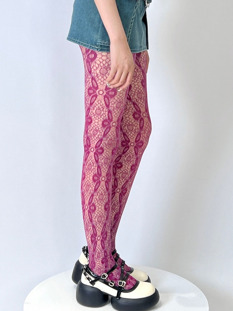 Red Rose Design Floral Hollow-out Tights Pattern