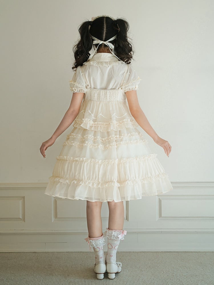 Robe Lolita en deux pièces avec nœud beige et volants