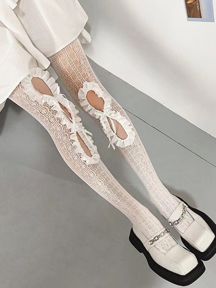 Y2K Strumpfhose Pink Trim Rüschen Design Cut-out