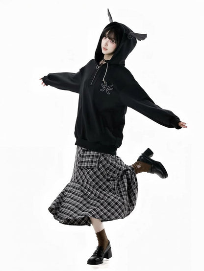 Bittersweet Chain Gray/Black Hood Design Hoodie Wing Cross Wing Embroidery Back Spring
