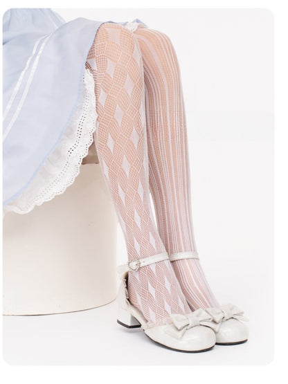 Weiße Lolita-Netzstrumpfhose mit Rautenmuster