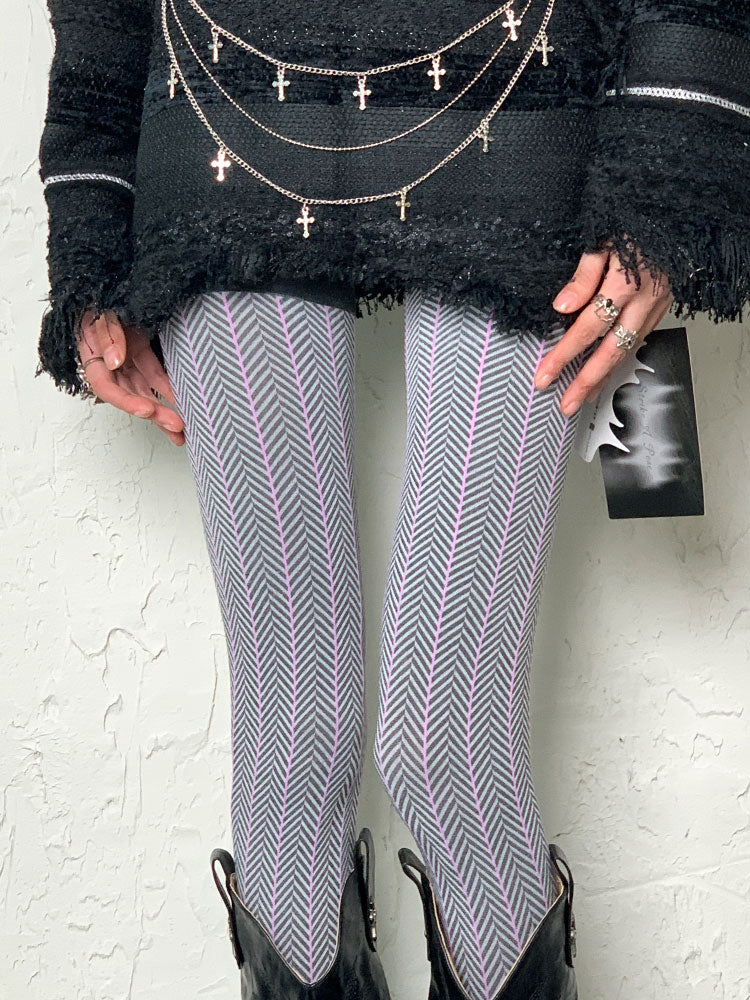 Dark Purple Y2K Ripple Wave Tights