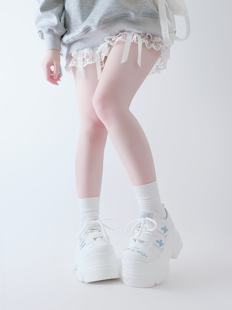 Yami Kawaii Matte White Cross Velcro Strap Kitty Ears Platform Shoes