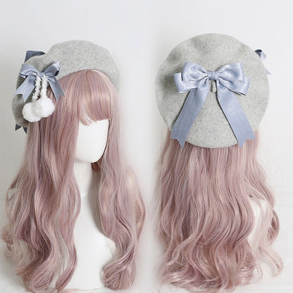 Pom-poms With 9 Sweet Girly-Style Bowknots Colors Beret And Cute