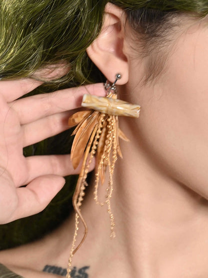 Brown Millard Fashion Leaf Tassel Ear Cips