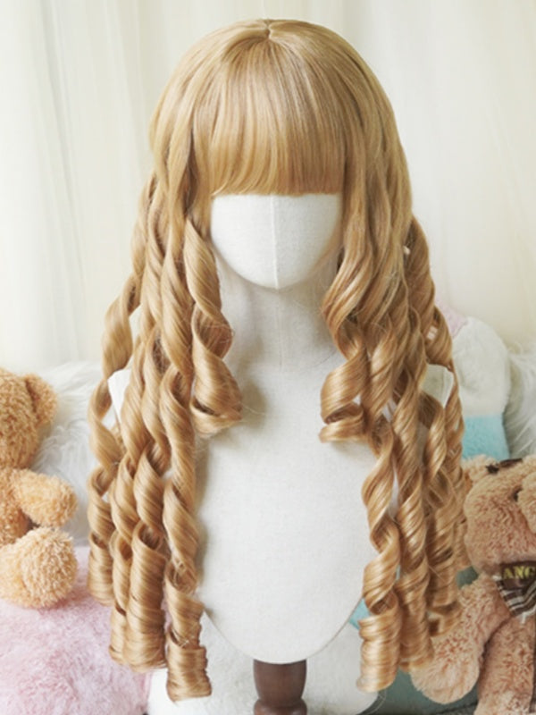Light Blonde/Blonde/Dark Brown/Black Long Roman Curly Wig With Full Bangs