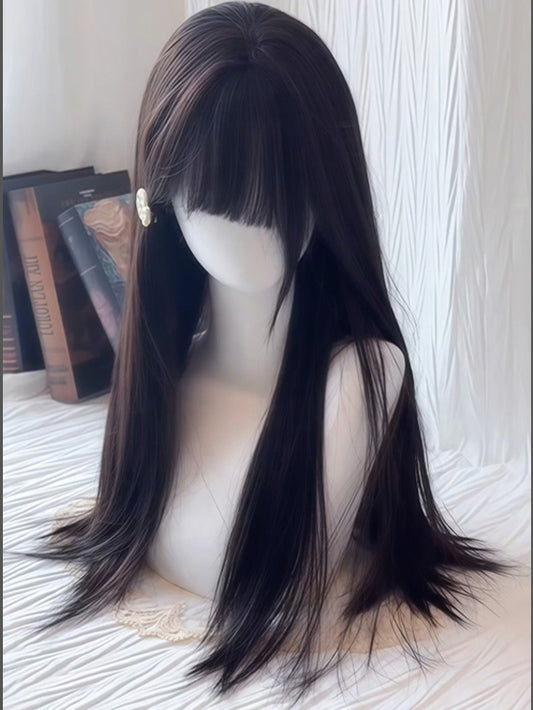 60CM Black Wig Straight Length With Bangs Air