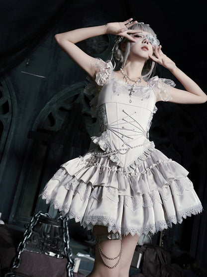 Silver Candelabra Corset Swan Boned Top Embroidery Waist