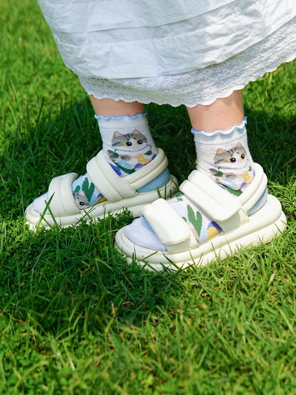 Cute Kitty Floral Print Socks Set