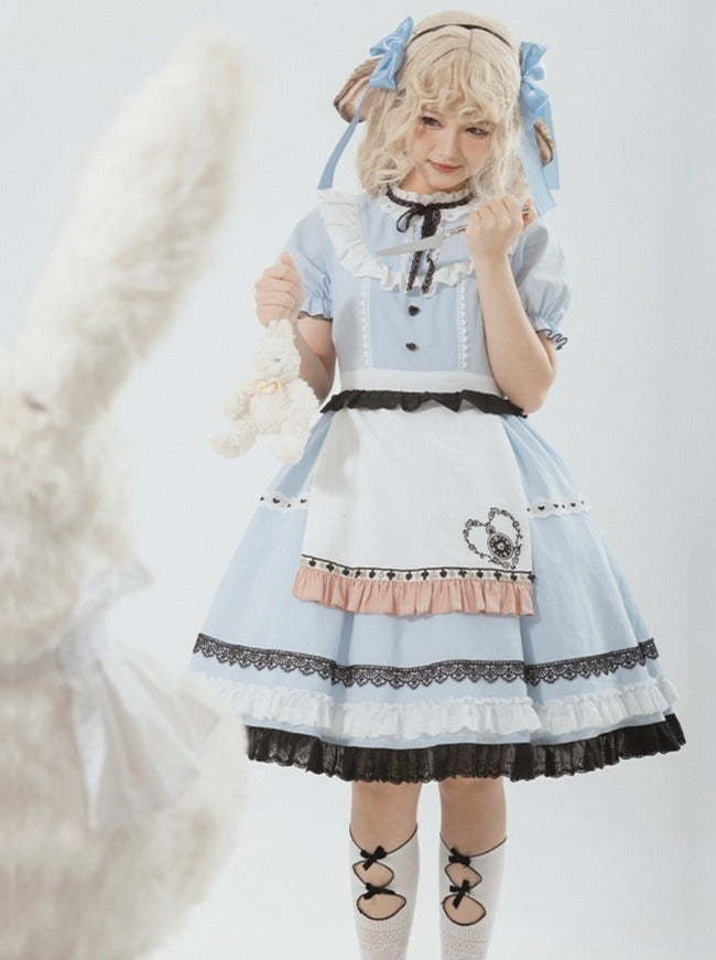 Apron Girl Sweet Dress Check + Bunny