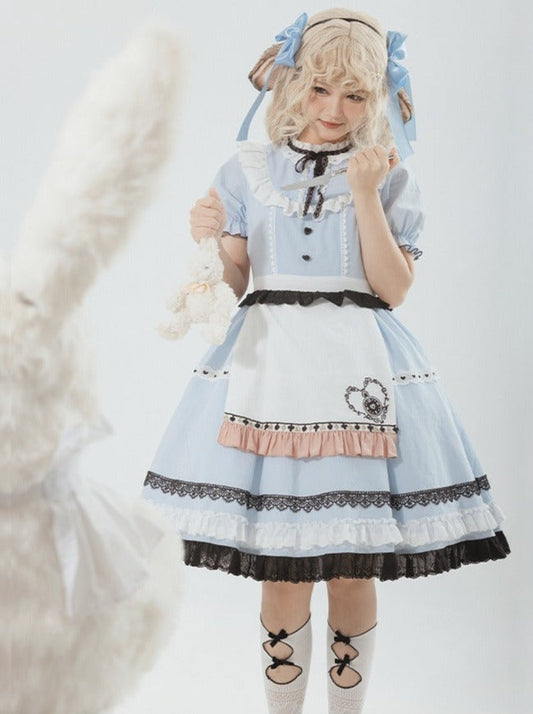 Apron Girl Sweet Dress Check + Bunny