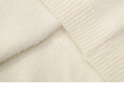 White Cute Puppies Pattern Round Neck Loose Sweater
