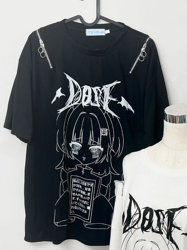 Letter T-shirt Black Print And Kei Jirai Cartoon