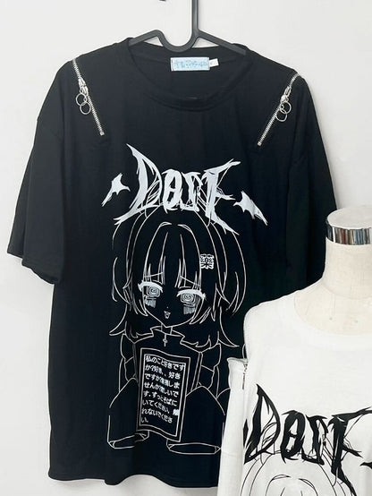 Letter T-shirt Black Print And Kei Jirai Cartoon