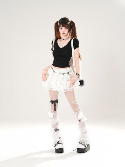 Trim Schmetterling Applikationen Spitze elastische Taille weiß/schwarz