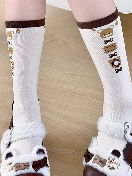 Brown Bear Calf Cookies Lolita Pattern Socks and